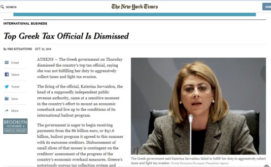 NY Times: Γιατί αποπέμφθηκε η Κατερίνα Σαββαΐδου από την κυβέρνηση Τσίπρα