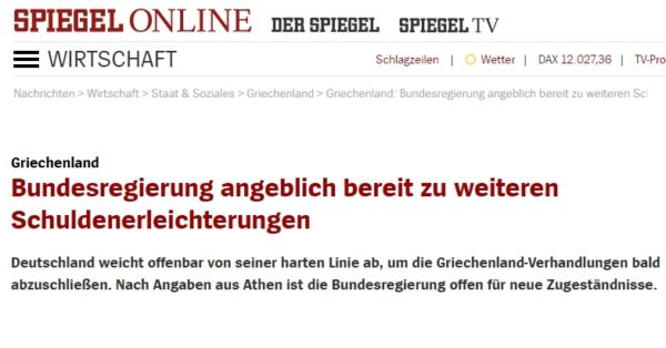 Spiegel: To Βερολίνο ανοικτό σε ελάφρυνση του ελληνικού χρέους πριν το 2018