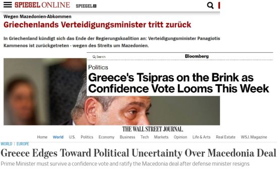Για πολιτική κρίση με αφορμή τη «Μακεδονία» κάνει λόγο ο διεθνής Τύπος