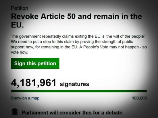 Ξεπέρασε τις 4,3 εκατ. υπογραφές το «Stop Brexit»