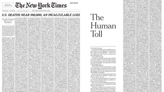 Το συγκλονιστικό πρωτοσέλιδο των Νew York Times: «Δεν ήταν ονόματα σε μια λίστα, ήταν εμείς»