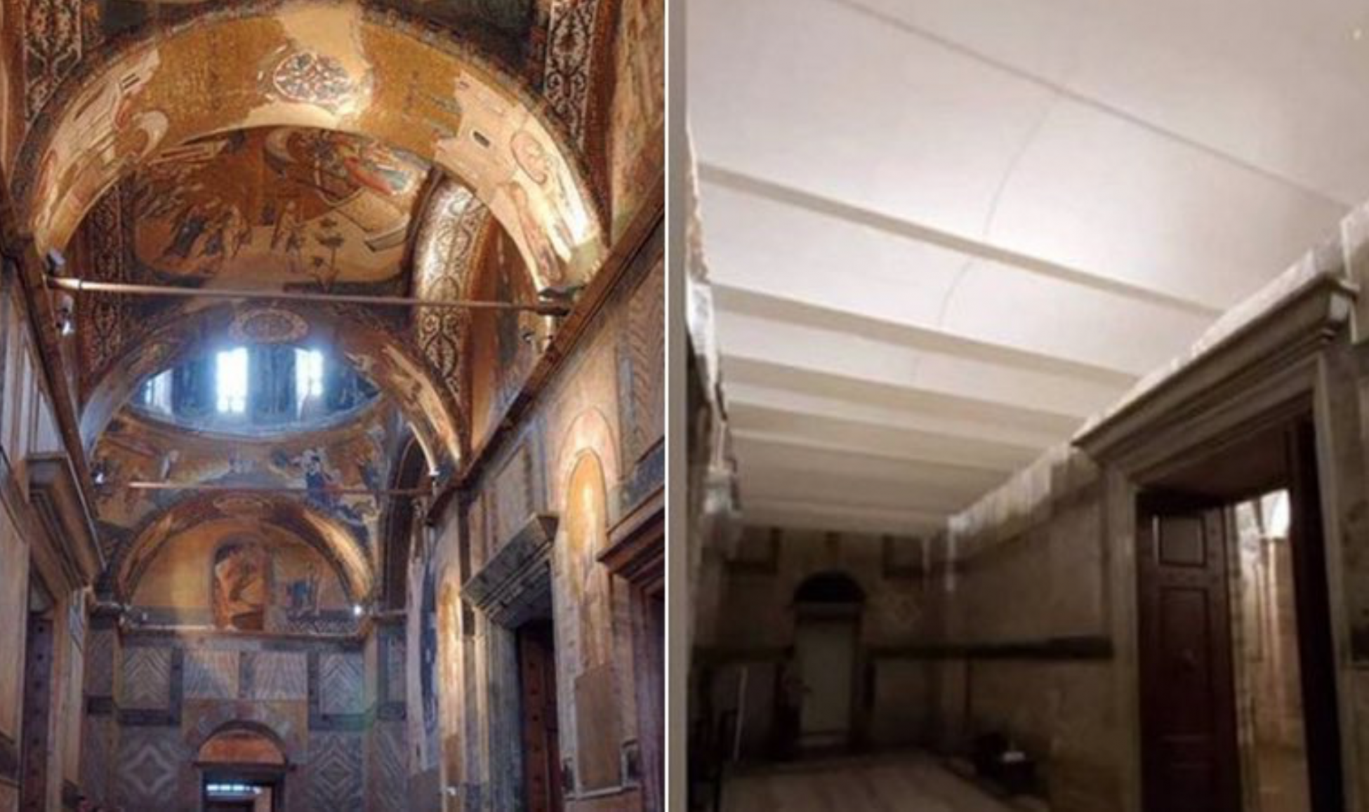 Βαρβαρότητα Ερντογάν: Με ψευδοροφές “εξαφάνισαν” τις τοιχογραφίες της Μονής Χώρας (Φωτό: Πριν/Μετά)