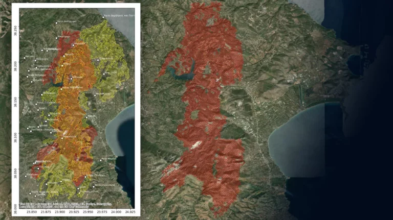 Αστεροσκοπείο: Ο χάρτης με τα καμένα – Αλληλοεπικάλυψη κατά 60% με τη φωτιά του 2009 (pics)