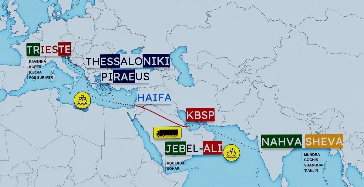 Η «Χερσαία Γέφυρα του Μπαχρέιν» χρησιμοποιείται ήδη από την CABYNDA, ως ένας πρώτος πιλοτικός διάδρομος του IMEC. Τα εμπορεύματα καταλήγουν κυρίως στο λιμάνι της Τεργέστης © CABYNDA/ MARE MED III