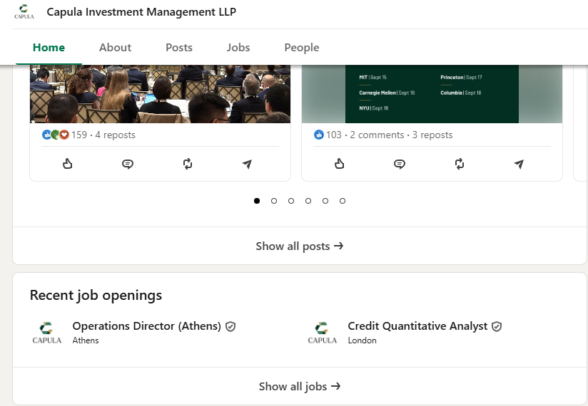 Η αγγελία στο Linkedin με την οποία η Capula αναζητεί Operations Director για το υπό σχεδιασμό γραφείο της στην Αθήνα
